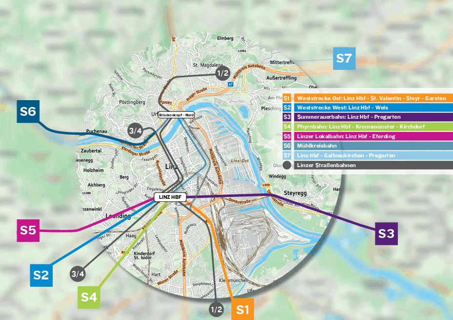 Eine Erweiterung des S-Bahn-Netzes OÖ um die Linien S6 und S7 ist geplant.