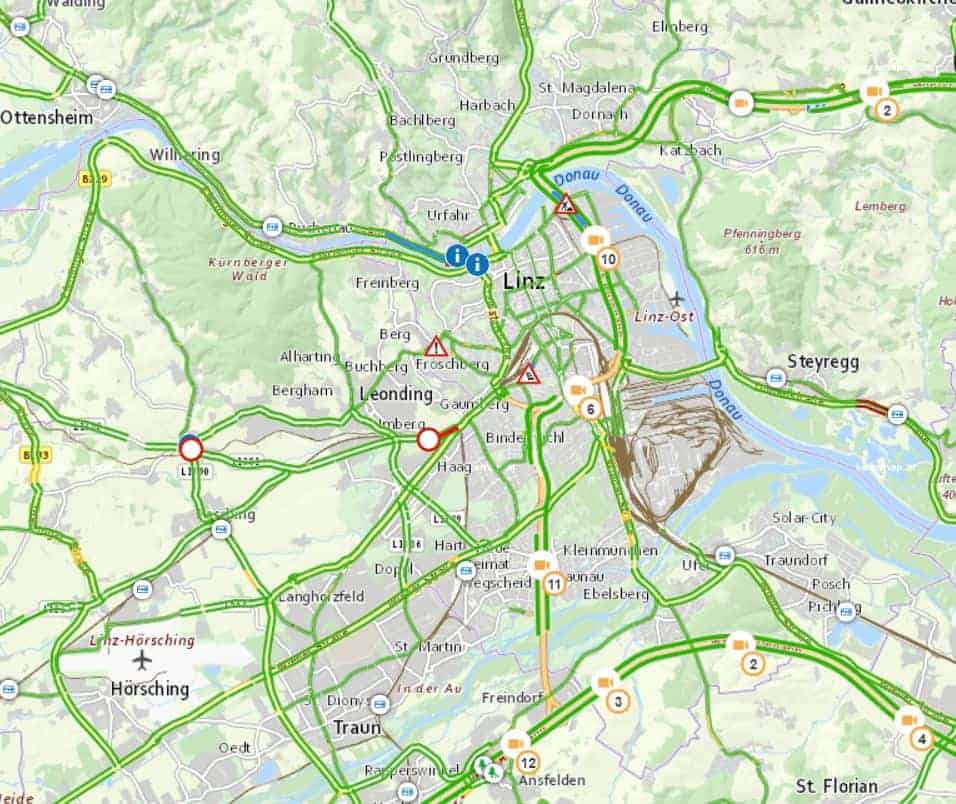 EVIS.AT auf Karte mit den schnellsten Routen, Baustellen etc. visualisiert