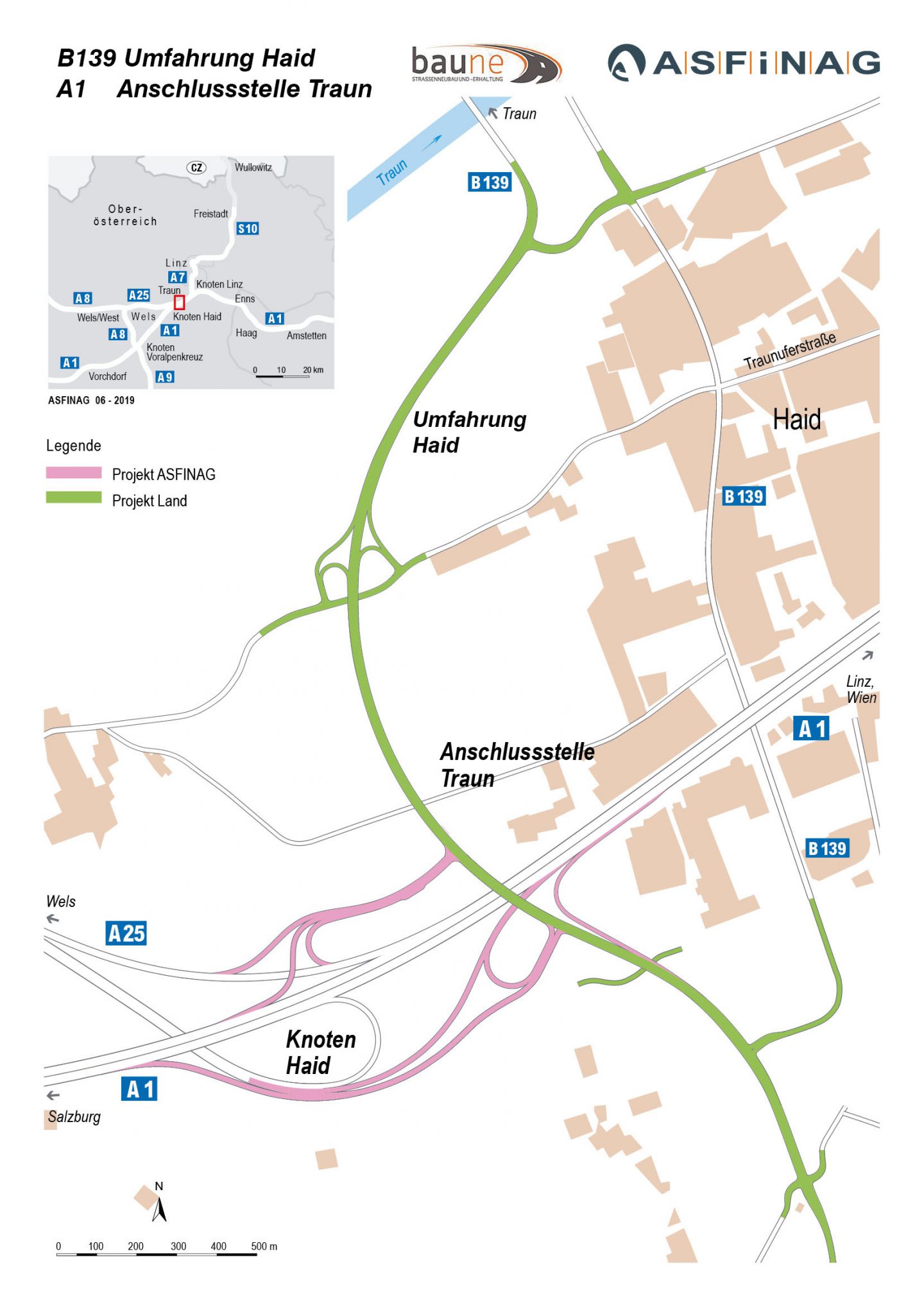 ASFINAG Karte: Umfahrung Haid mit Anschlussstelle Traun