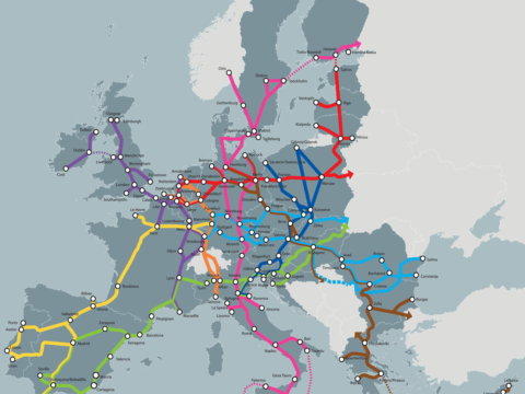 Ausbau des TEN-T-Netzes der EU visualisiert auf Europakarte.